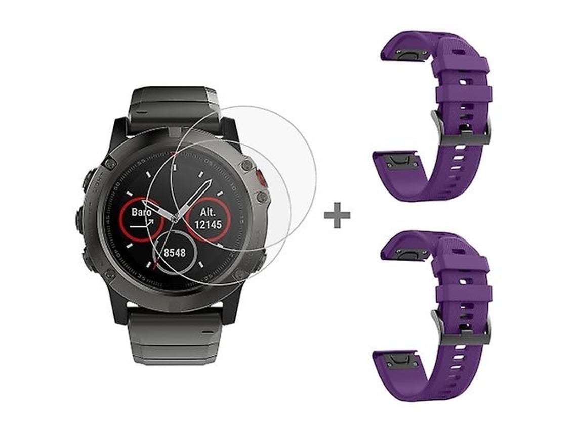 Pulseira De Relógio Lurelia Para Garmin Fenix 5x 26 Mm 2pcs Em Silicone Com 2pcs Película De Vidro Temperado Roxo