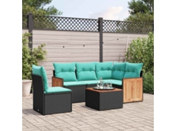 Vidaxl Conjunto De Sofá De Jardim Com 6 Peças E Almofadas Em Rattan Sintético Preto