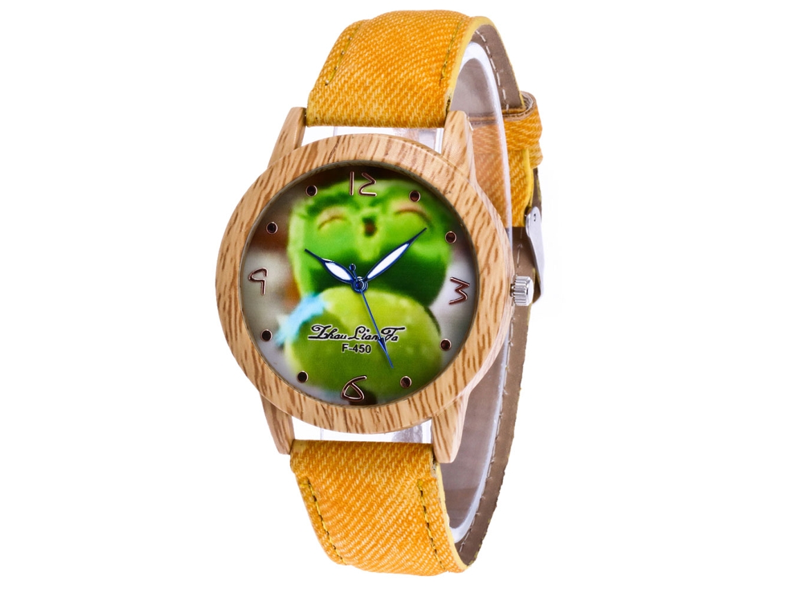 Relógio de Pulso Fashion com Mostrador de Rosto Sorridente e Pulseira de Couro (amarelo)