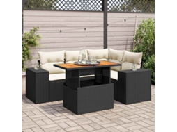 Vidaxl 5 Pcs Conjunto Sofás de Jardim com Almofadões Vime Pe Preto
