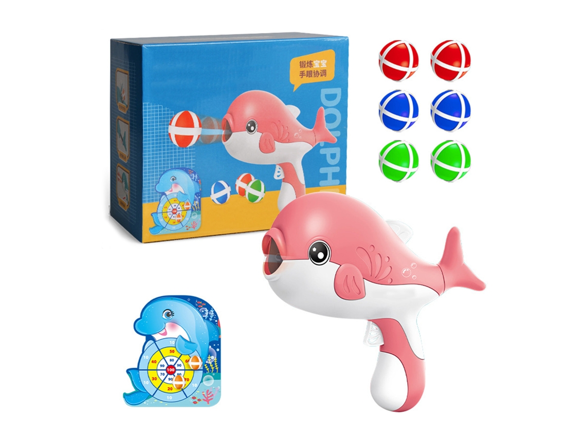 Jogo de dardos com bolas pegajosas para crianças, lançador de bolas, desenvolve a coordenação motora, rosa, para uso interno e externo.