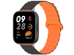 Bracelete para Redmi Watch 3 XIAOMOYU em silicone magnético brilhante preto e laranja