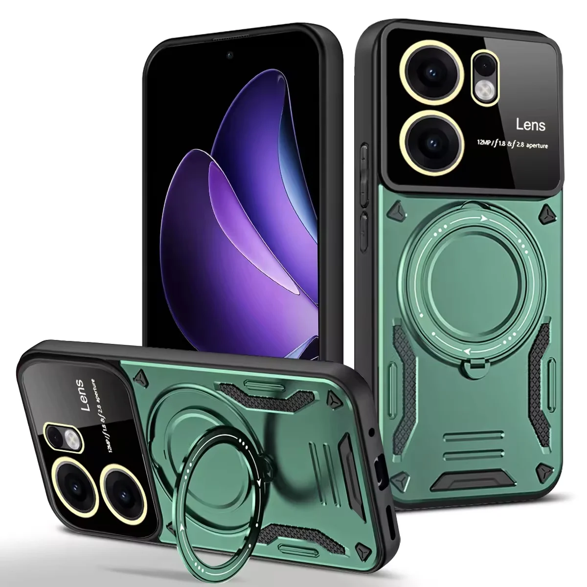 (verde, Oppo A6x) Capa Para Celular Com Suporte Magnético De Anel 360°, Proteção Para A Câmera E Contra Quedas.