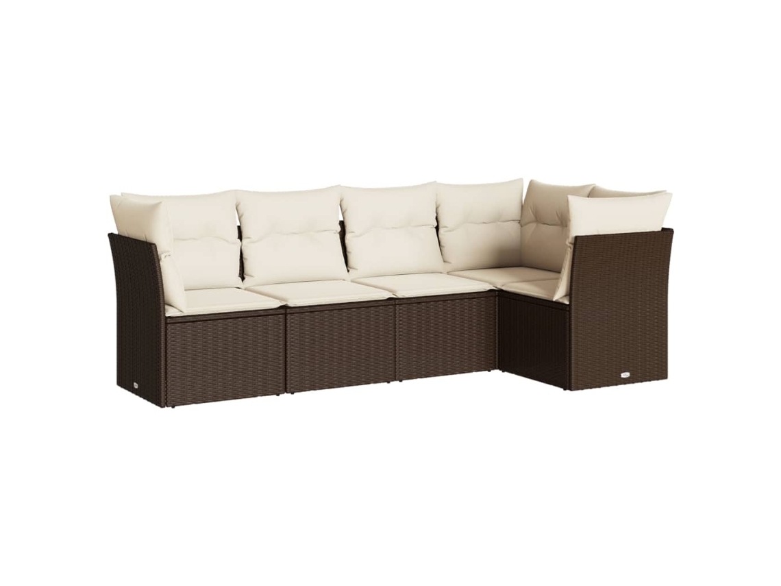 Conjunto de 5 Sofás para Jardim com Almofadões Vime Pe Castanho MAISON EXCLUSIVE (5 pcs)