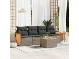 Vidaxl 5 Pcs Conjunto Sofás De Jardim C/ Almofadões Vime Pe Cinzento