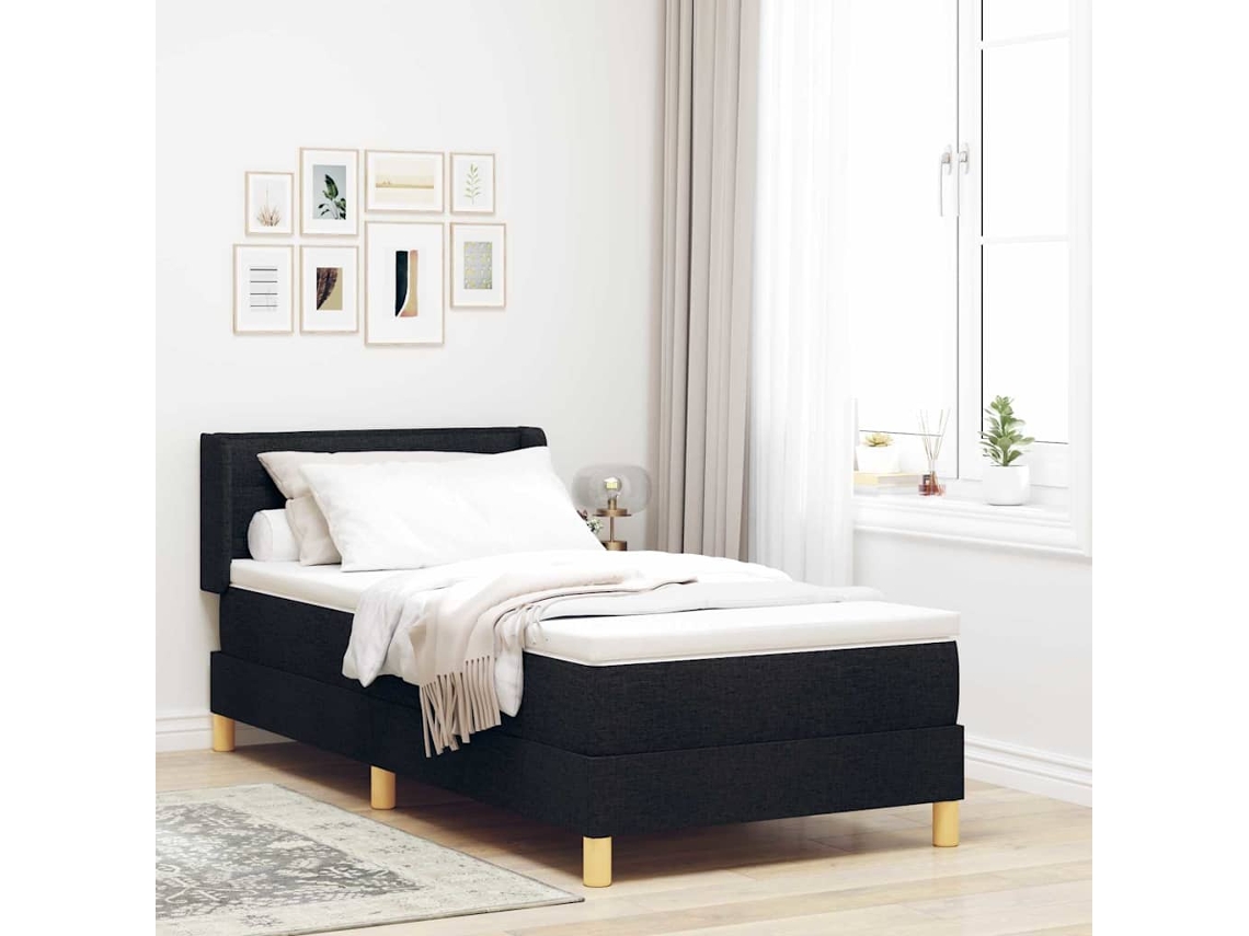 Vidaxl Cama Box com Colchão com Cabeceira Preto 190 X 90 Cm Tecido