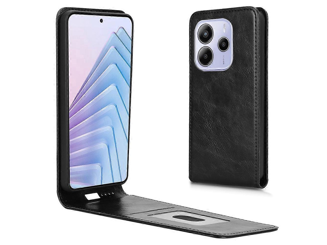 Capa De Couro Com Compartimento Para Cartão E Flip Vertical Magnético Para Xiaomi Redmi Note 14 4g (163,25 X 76,55 X 8,16 Mm) Preta