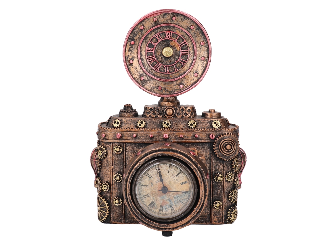 Relógio de mesa artesanal em resina, estilo vintage antigo, com câmera ornamental Baok-reloj, ideal para sala de estar, escritório ou sala de estudos.