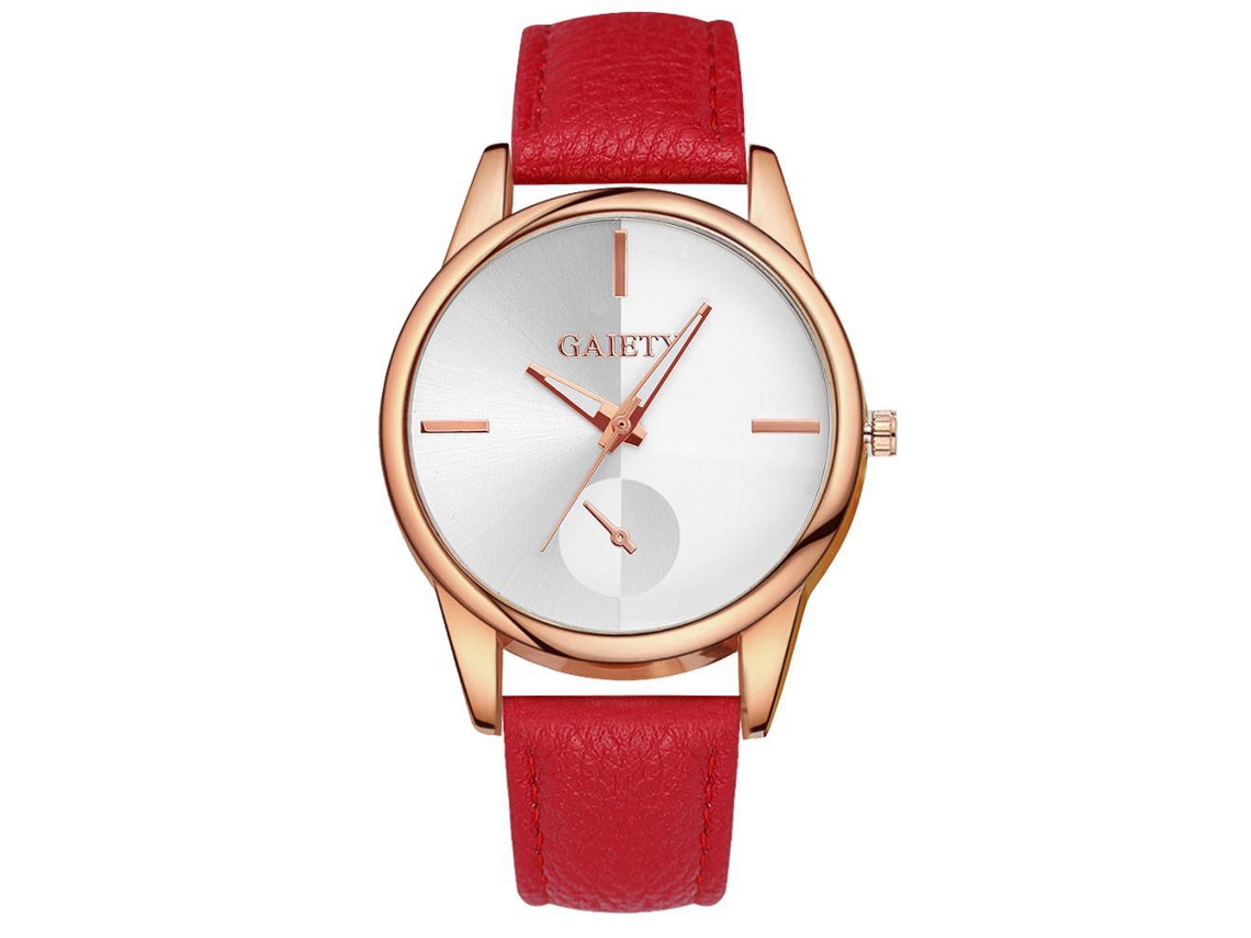 Reloj De Pulsera Analógico De Cuarzo Con Correa De Cuero Pu Redondo Gaiety Fashion Rojo