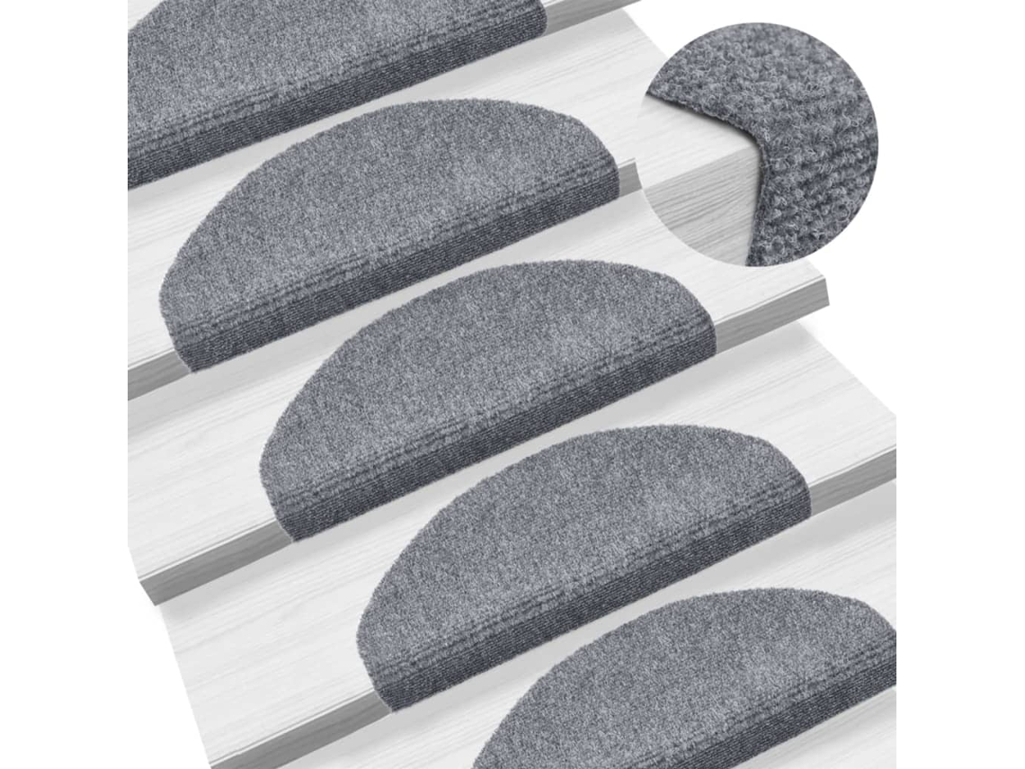 Vidaxl Tapetes De Escada Autoadesivos 5 Peças 65x21x4 Cm Cinza Claro Semicircular Grande