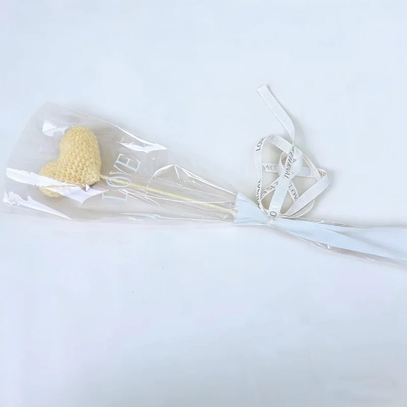 (amarelo) Galhos De Flores Artificiais, Flores Tricotadas, Flores Artificiais Em Forma De Coração Feitas À Mão Em Crochê, Buquê De Lã