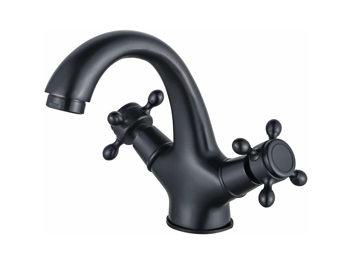 Misturador Retro Preto Para Casa De Banho, Acabamento Latão Envelhecido, Duas Alavancas, Acabamento Escovado