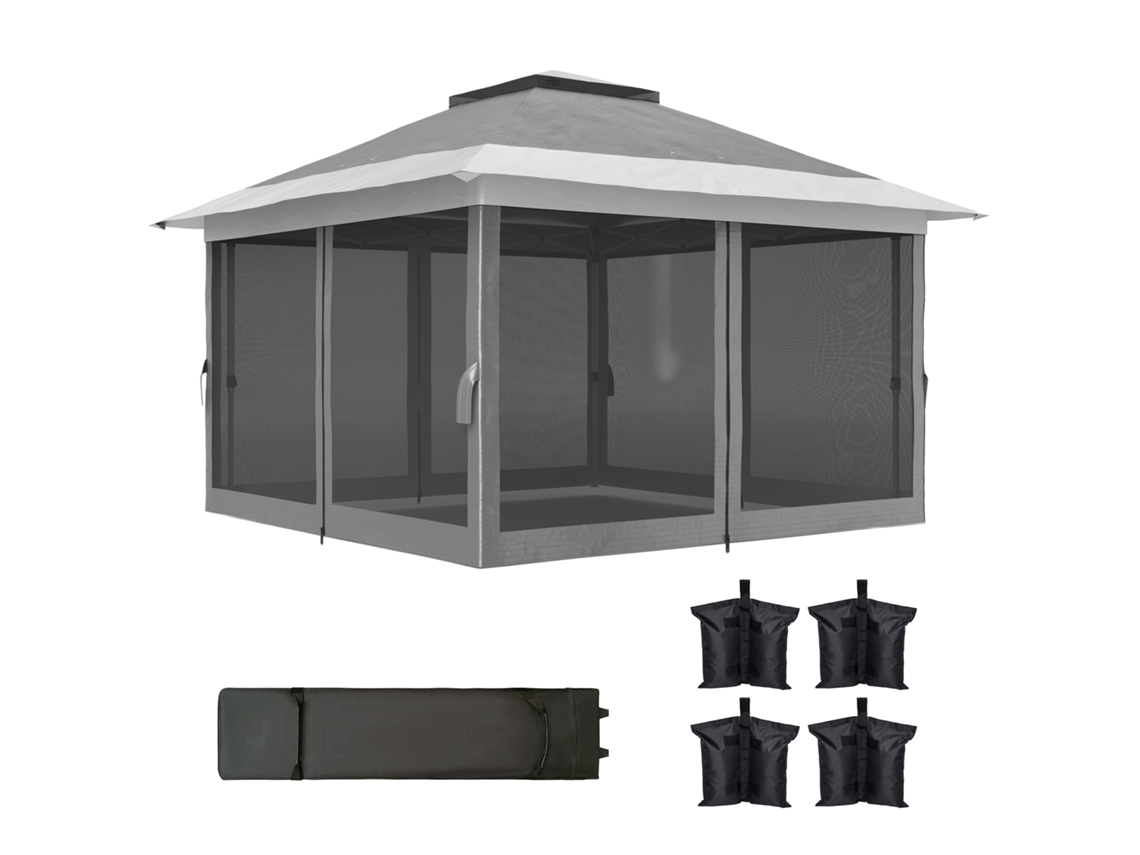 Pérgola Dobrável S/MARCA (cinza escuro, 4 paredes laterais, malha UV, ajustável, 356x356x280cm, bolsa)
