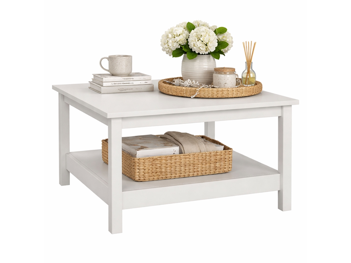 Mesa de centro Guadalquivir branca com 2 compartimentos, 81x81x45 cm WELLHOME