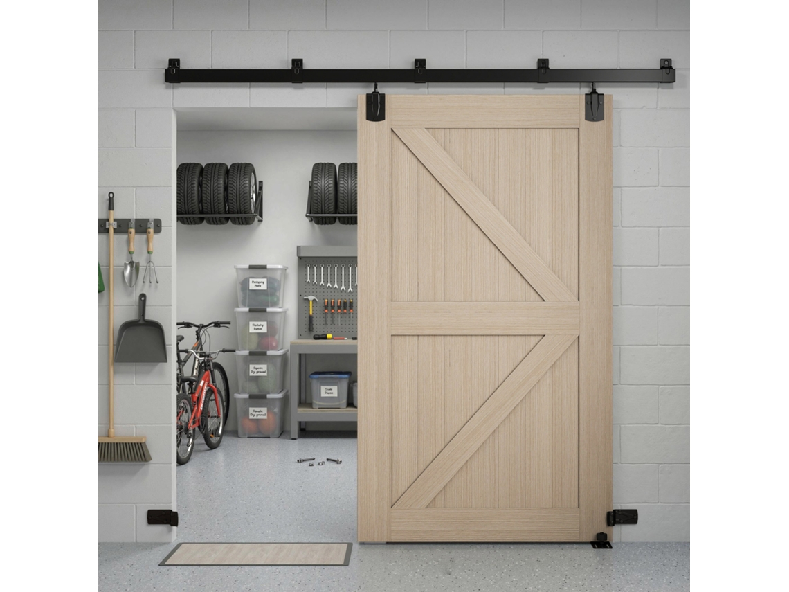 Heavy Duty Sliding Door Hardware Set 244cm Black For Single Doors