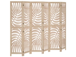 Biombo Em Madeira 6 Painéis 240x170cm Dobrável Portátil Padrão Folha Design Amovível Madeira Natural