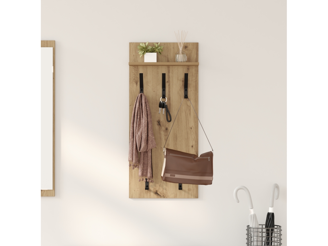 Cabideiro de Parede com Prateleira em Carvalho Artesanal, 40 X 10 90 Cm BRILVIBERA
