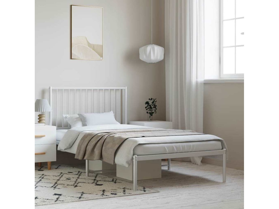Estrutura De Cama Com Cabeceira 100x190 Cm Metal Branco