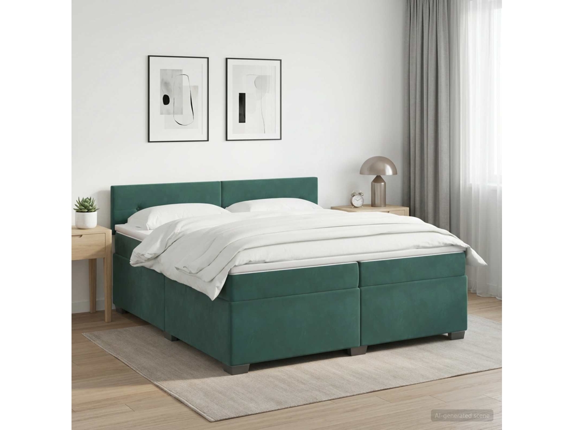 Vidaxl Cama Box Spring Com Colchão Verde-escuro 200 X 200 Cm Veludo