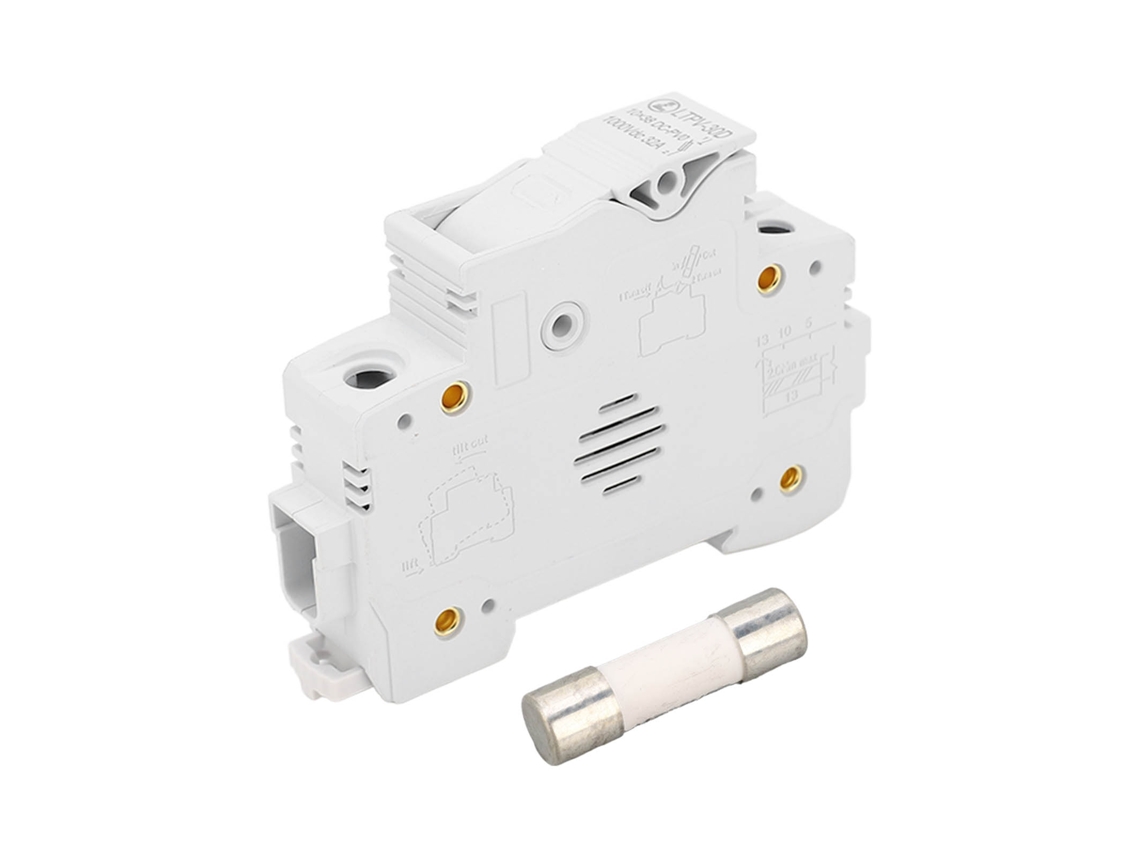 Suporte para Fusível Cc 1p 32a 1000vdc com Fusível 20a 10x38mm Montagem em Rail Din YURU