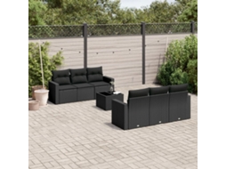 Vidaxl 7 Pcs Conjunto De Sofás P/ Jardim C/ Almofadões Vime Pe Preto