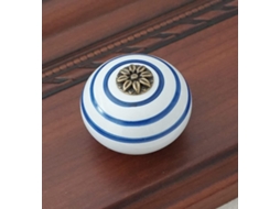 Puxador De Porta/armário De Cômoda Youth Em Cerâmica, Branco E Azul.