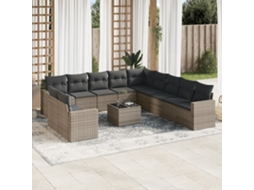 Vidaxl 12 Pcs Conjunto De Sofás Jardim C/ Almofadões Vime Pe Cinzento