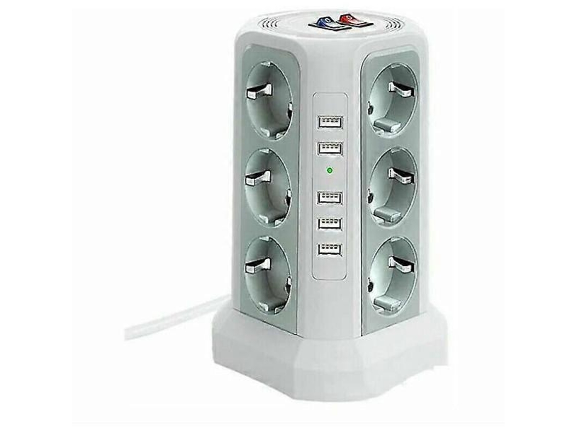Torre De Tomadas Com Proteção Contra Surtos E Sobretensão, 5 Portas Usb E 12 Tomadas, Branca. Olysi Shop