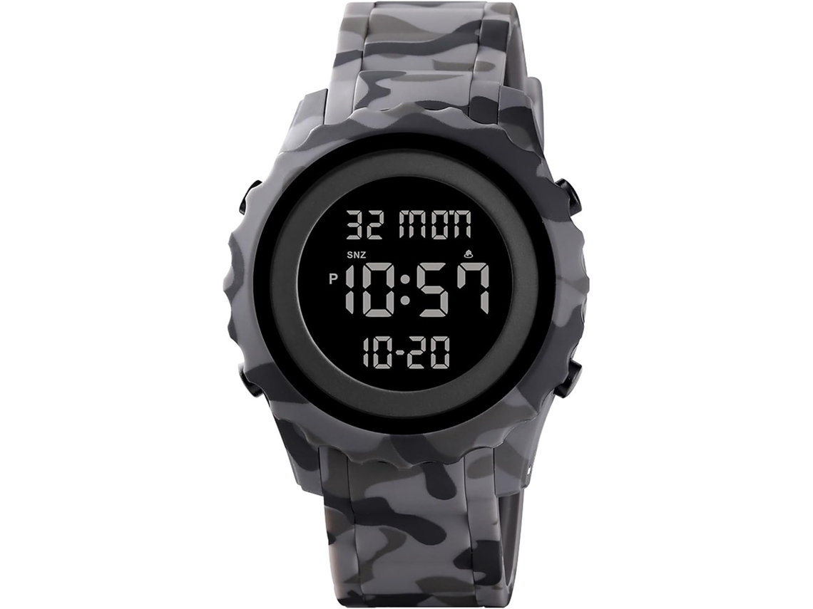Lurelia Relógio Digital Masculino, Movimento De Quartzo, Visor Digital, Cronógrafo, Cronómetro, Alarme, Data/calendário, Luminoso, Pele, Silicone