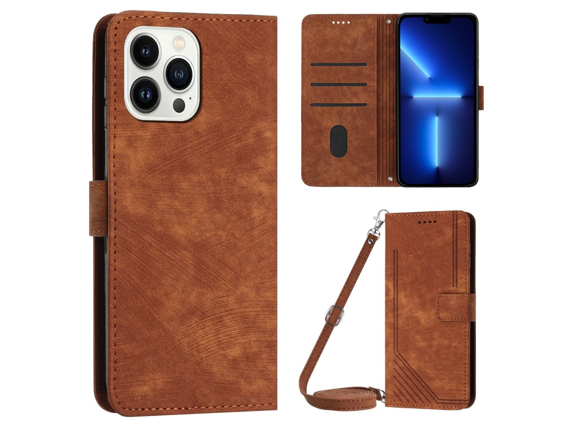 Capa Inch Para Iphone 13 Pro Pele Sintética Castanho