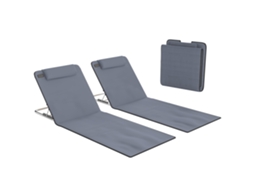 Conjunto de 2 Tapetes com Encosto Reclinável em 5 Níveis Encosto de Cabeça e Bolsa de Transporte 43 Cm 134x48x33 Cinza