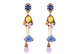 Brinco De Ouvido Longo Estilo Étnico Strass Floral