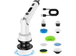 Escova de Limpeza Elétrica Dobrável Giratória e Sem Fio com Cabo Longo e 9 Cabeças Ideal para Uso Doméstico Ideal para Cozinha e Banheiro MDUG