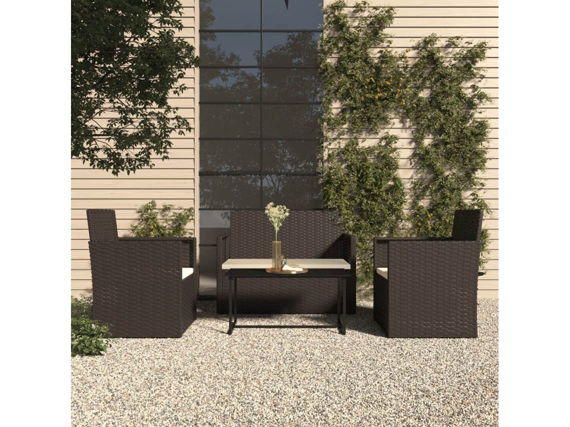 Vidaxl 4 Pcs Conjunto Lounge De Exterior C/ Almofadões Vime Pe Preto