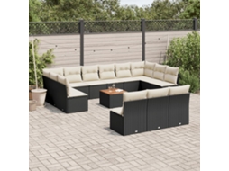 Vidaxl 14 Pcs Conjunto De Sofás P/ Jardim C/ Almofadões Vime Pe Preto