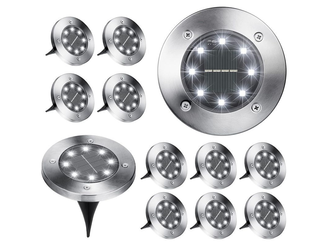 Luzes Solares Para Jardim, 12 Unidades 8 Led, Impermeáveis, Luz Branca Fria, Exteriores