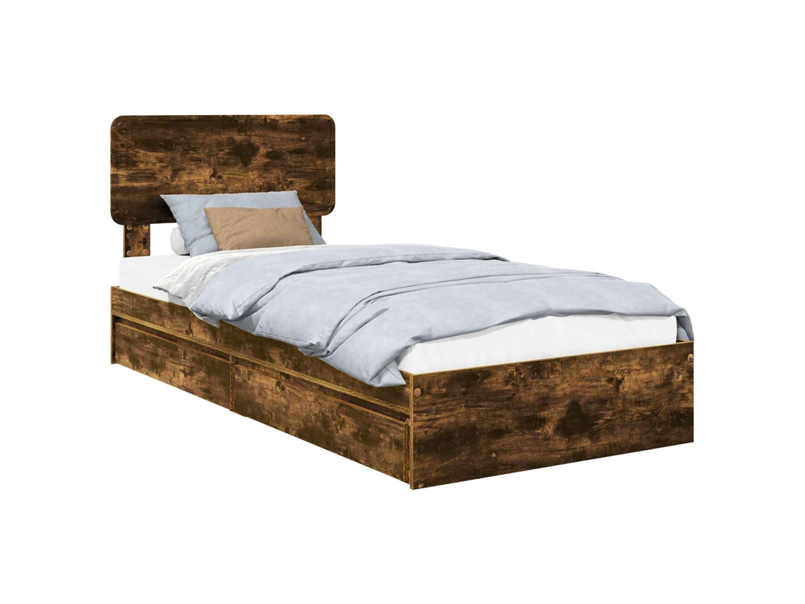 Cama com Armazenamento com Gaveta Carvalho Defumado 90x200 cm MAISON EXCLUSIVE