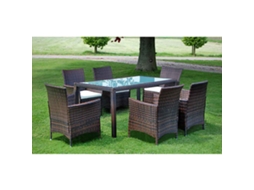 7 Pcs Conjunto Jantar Externo Com Almofadões Vime Pe Marrom Dkd Home Decor