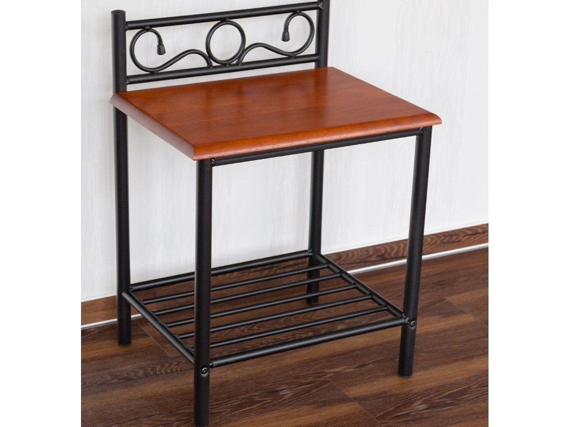 Mesa de cabeceira em metal e madeira 64x45x35 cm Moc06006