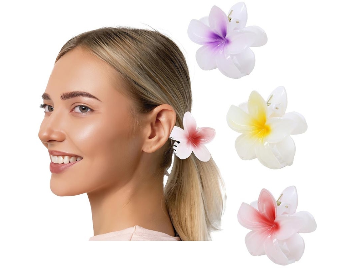 Grampo de cabelo flor de 8 cm branco e centro em várias cores
