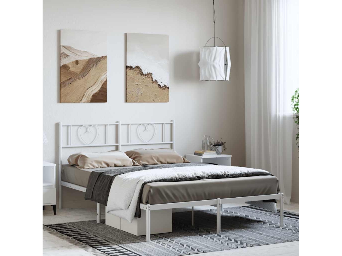 Vidaxl Estrutura De Cama Com Cabeceira 135x190 Cm Metal Branco