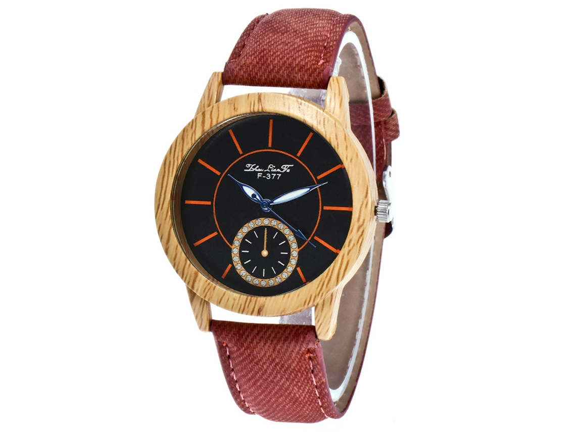 Relógio de Pulso Feminino de Quartzo com Pulseira de Jeans Estilo Simples Dial Redondo Café