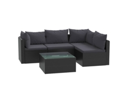 Maison Exclusive - 5 Pcs Conjunto Lounge De Jardim C/ Almofadões Vime Pe Preto