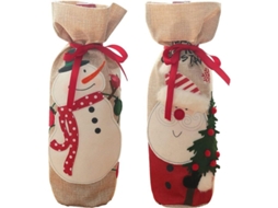 Sacola de vinho de Natal em juta com cordão, 2 peças | S/MARCA