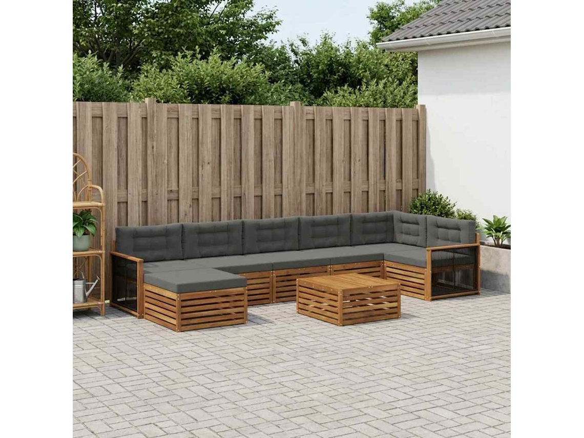 Vidaxl Conjunto De Sofás Para Exterior 8 Pcs Natural E Antracite