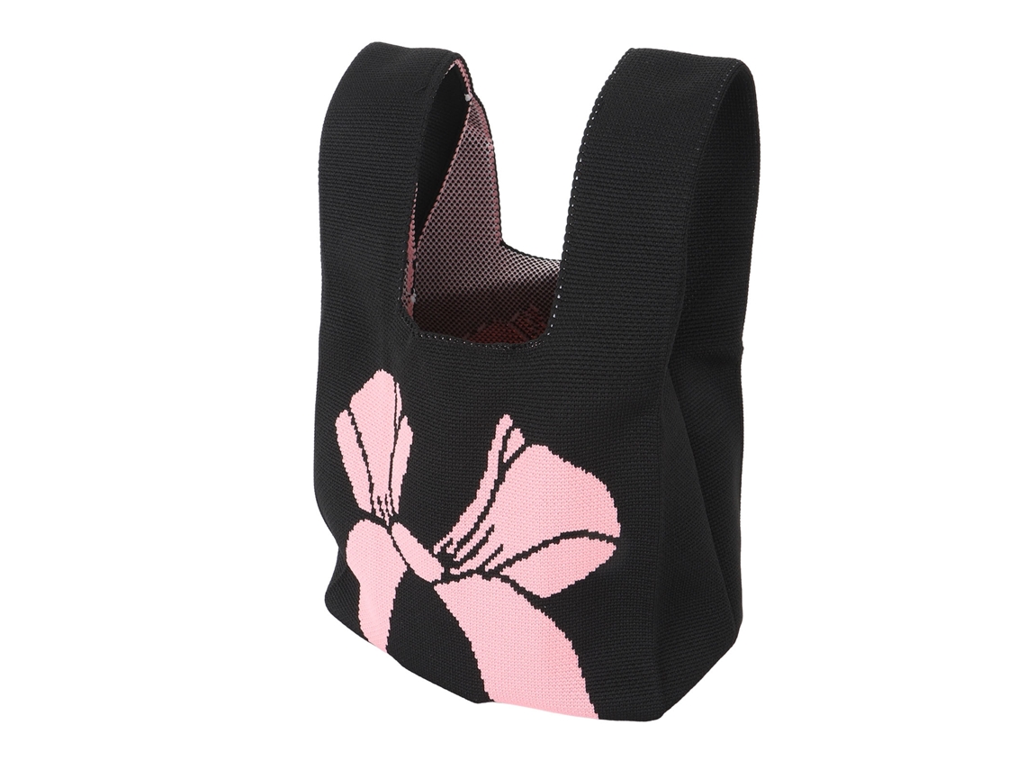 Bolsa De Mano Tejida Estética Bolsa De Hombro Tejida Portátil Casual Bolsa De Muñeca Para Mujer Preto+rosa