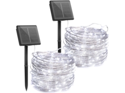 Luzes de Corda Solares para Exterior, Conjunto com 2 Unidades, 12 Metros, 200 Leds, 8 Modos de Iluminação AQUAFORGE