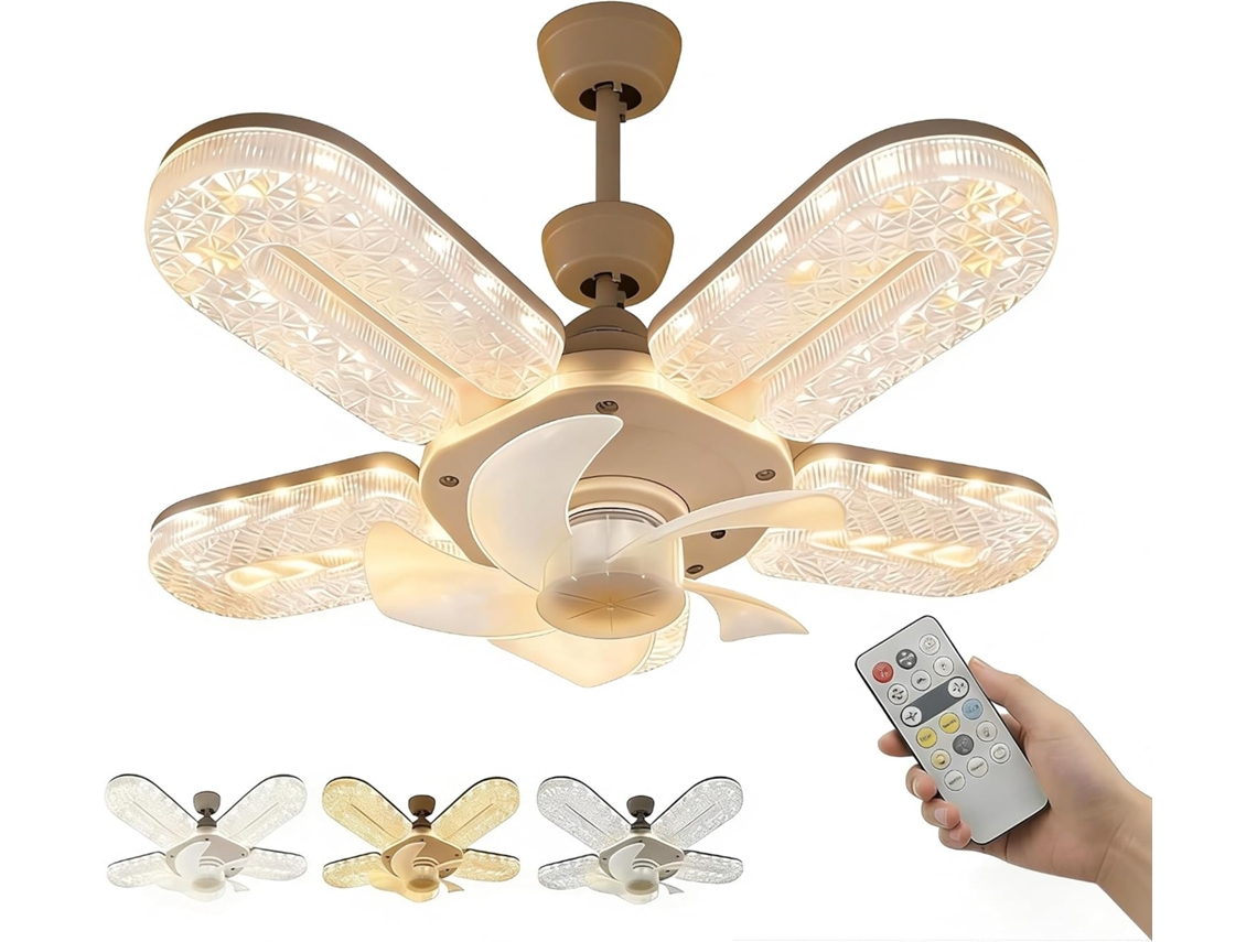 Ventilador De Teto Com Luminária Vidro, Efeito Luz Led 5 Pás, 3 Cores