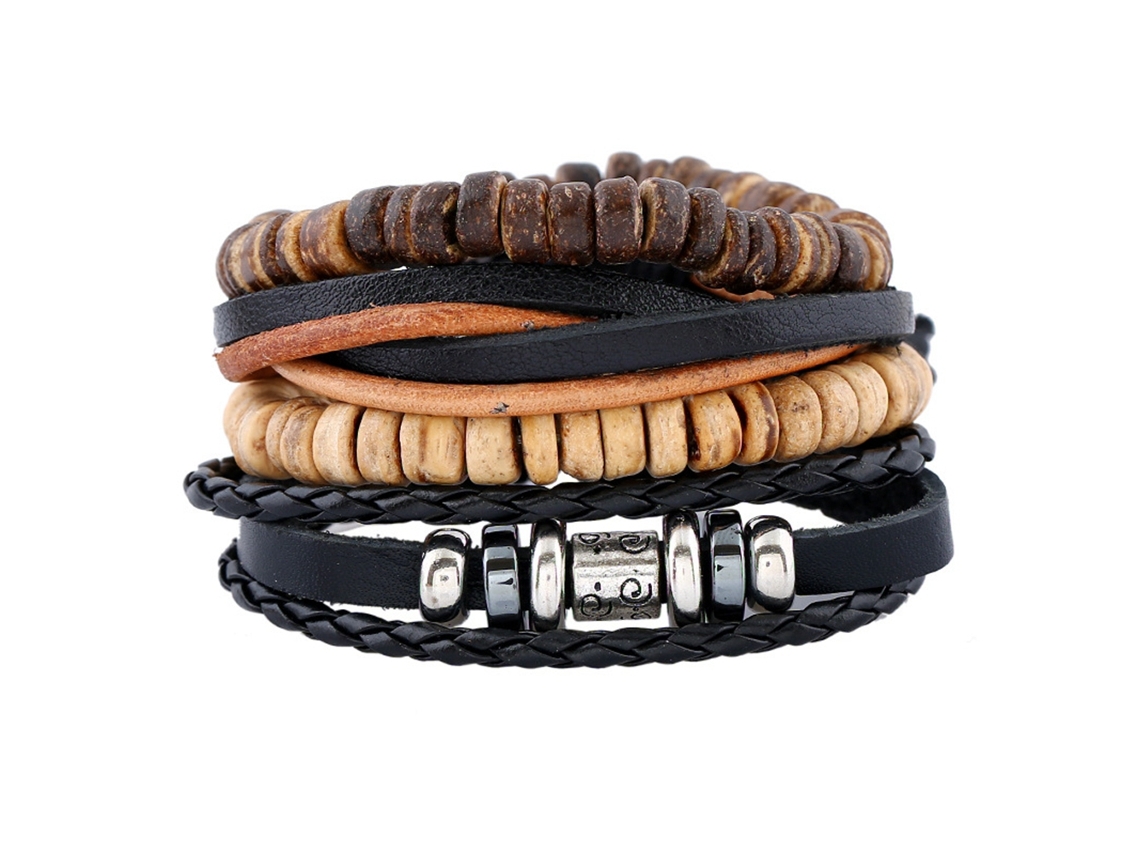 Pulseira De Couro Vintage Com Pérolas Artesanal Presente