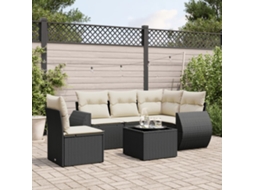 Vidaxl 6 Pcs Conjunto Sofás de Jardim C/ Almofadões Vime Pe Preto